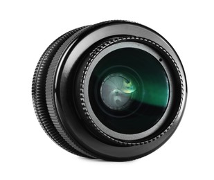 Camera lens on white background. Photographer's equipment