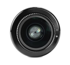 Photo of Camera lens isolated on white. Photographer's equipment