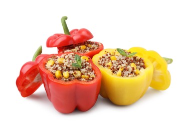 Photo of Quinoa stuffed bell peppers isolated on white