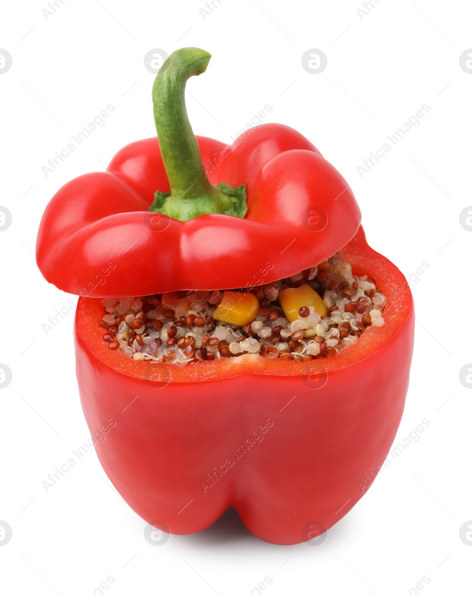 Photo of Quinoa stuffed bell pepper isolated on white