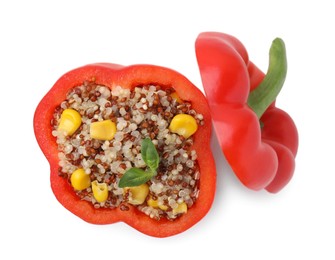 Photo of Quinoa stuffed bell pepper isolated on white, top view