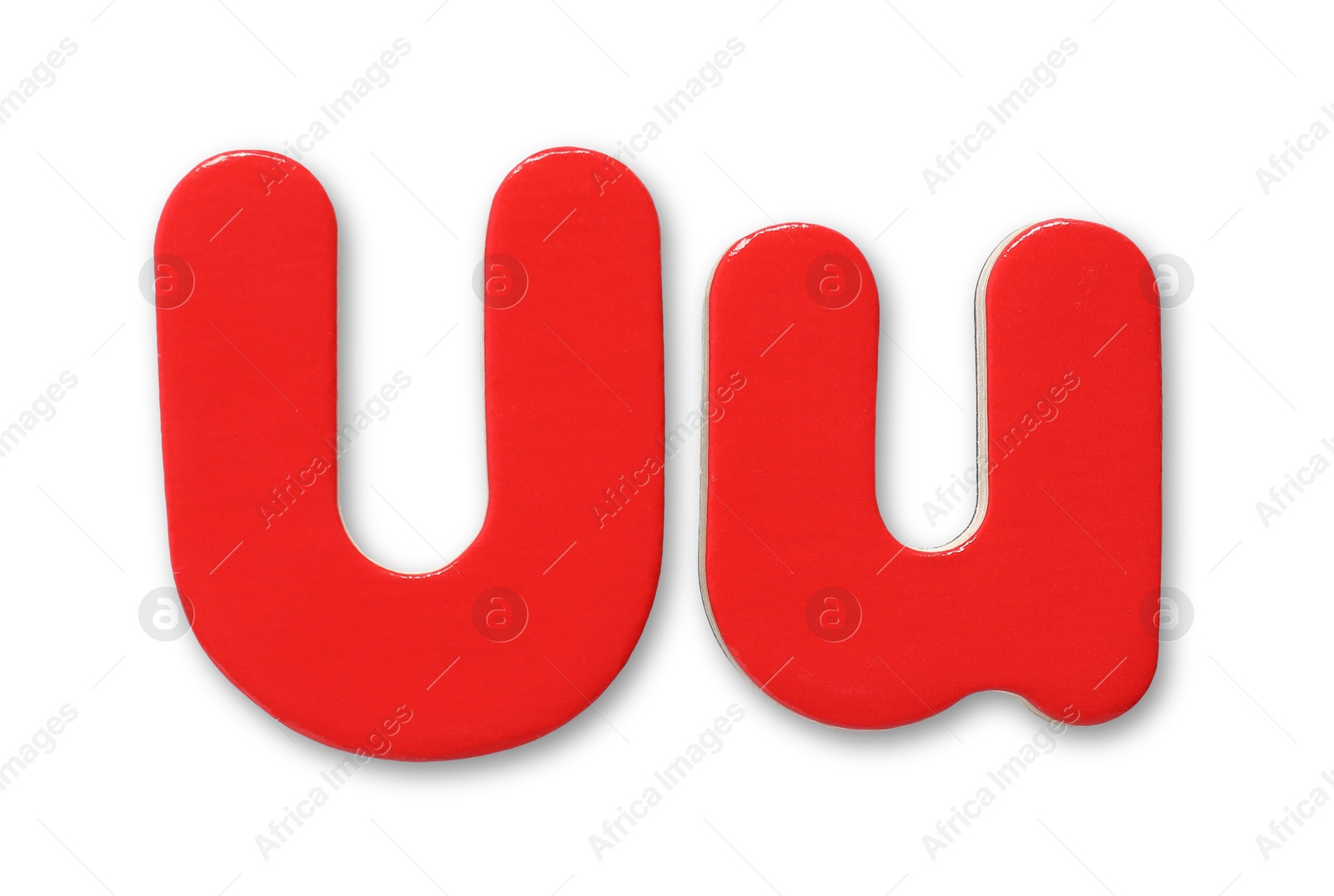 Photo of Uppercase and lowercase red magnetic letter U isolated white