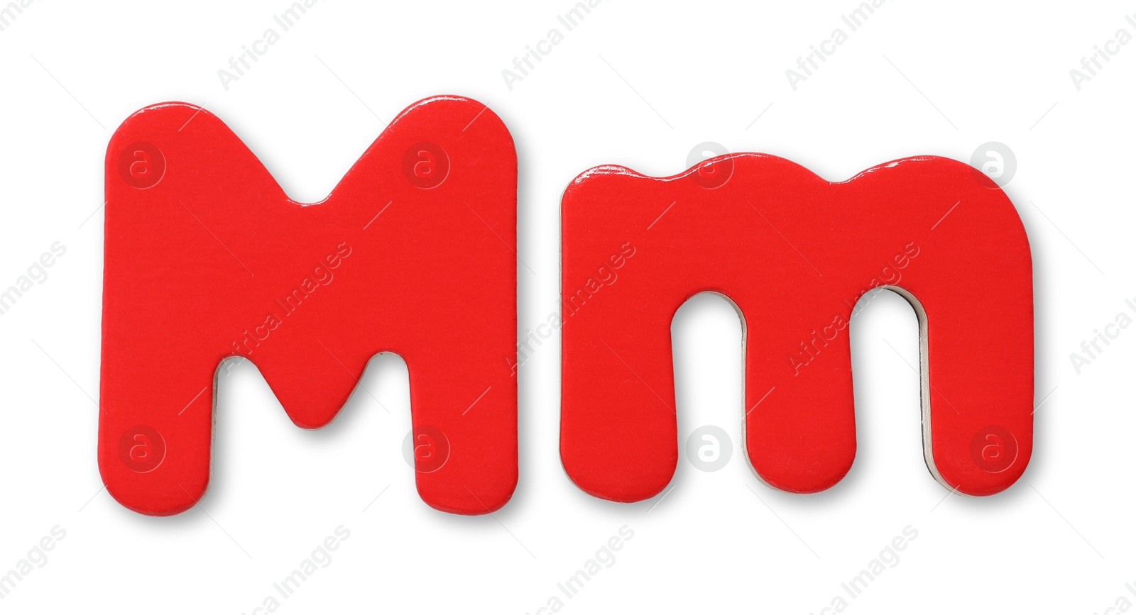 Photo of Uppercase and lowercase red magnetic letter M isolated white