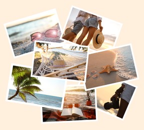 Image of Precious summer moments. Many different photos on beige background