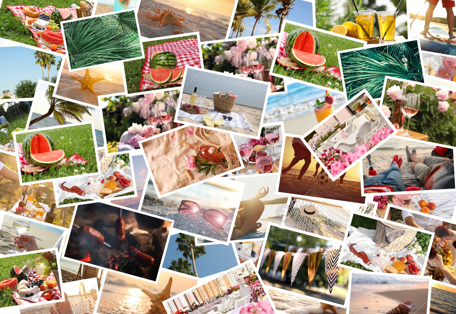 Image of Summer vibe. Many photos of precious moments, collage