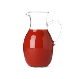 Fresh tomato juice in glass jug isolated on white