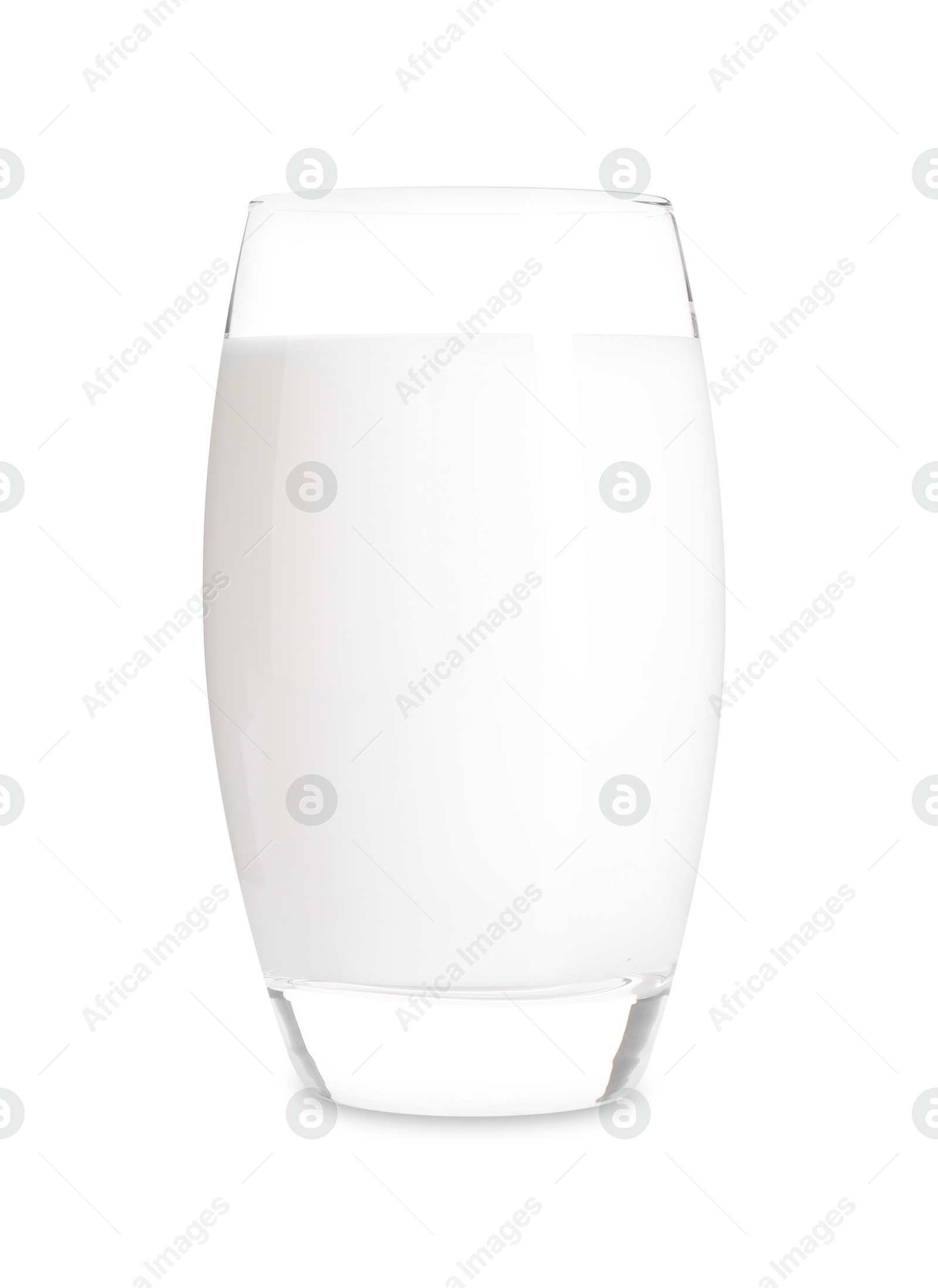 Photo of Delicious protein shake in glass isolated on white