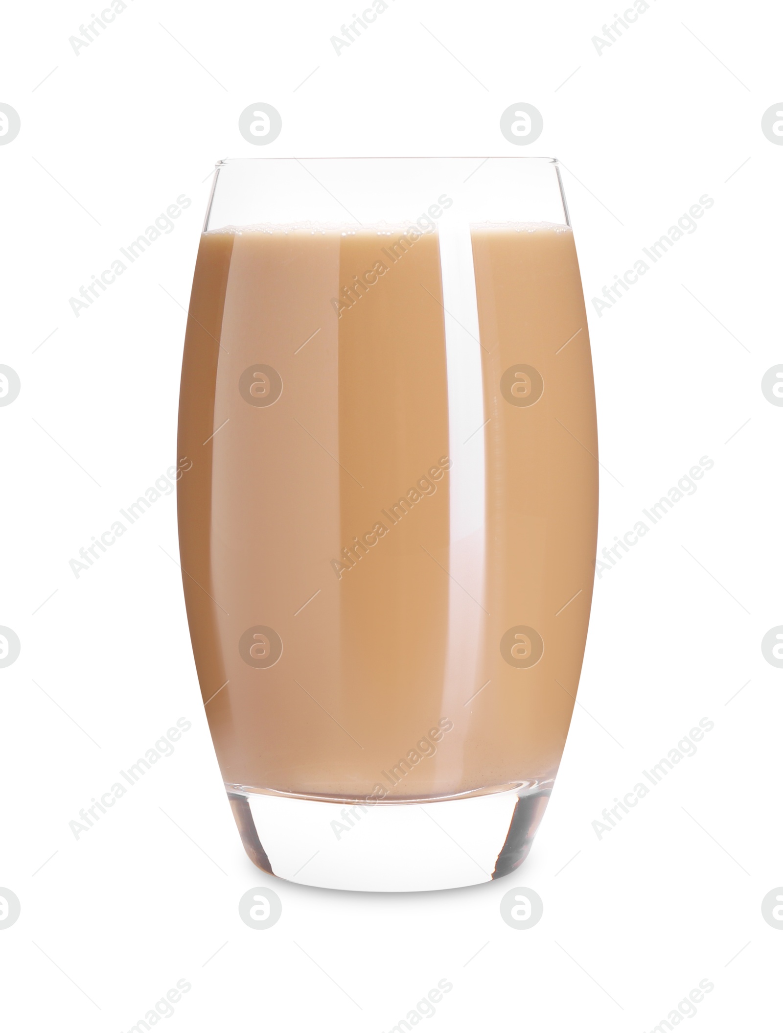 Photo of Delicious protein shake in glass isolated on white