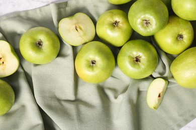 Photo of Fresh ripe green apples on table, flat lay