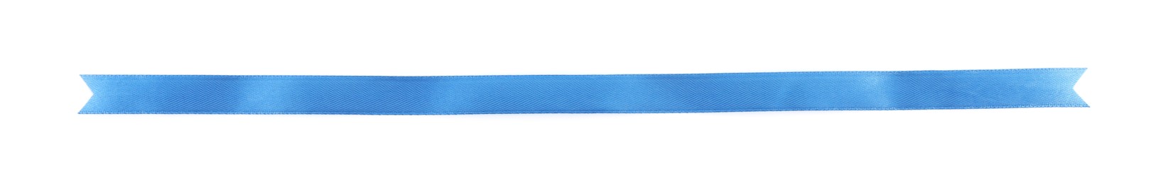 Beautiful light blue ribbon isolated on white, top view