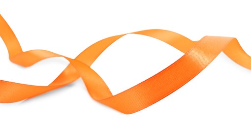 Photo of One beautiful orange ribbon isolated on white