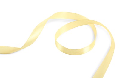 Photo of One beautiful light yellow ribbon isolated on white