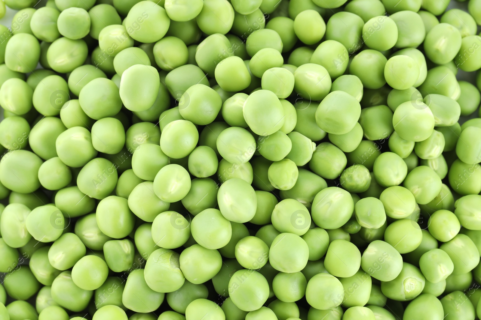 Photo of Fresh raw green peas as background, top view