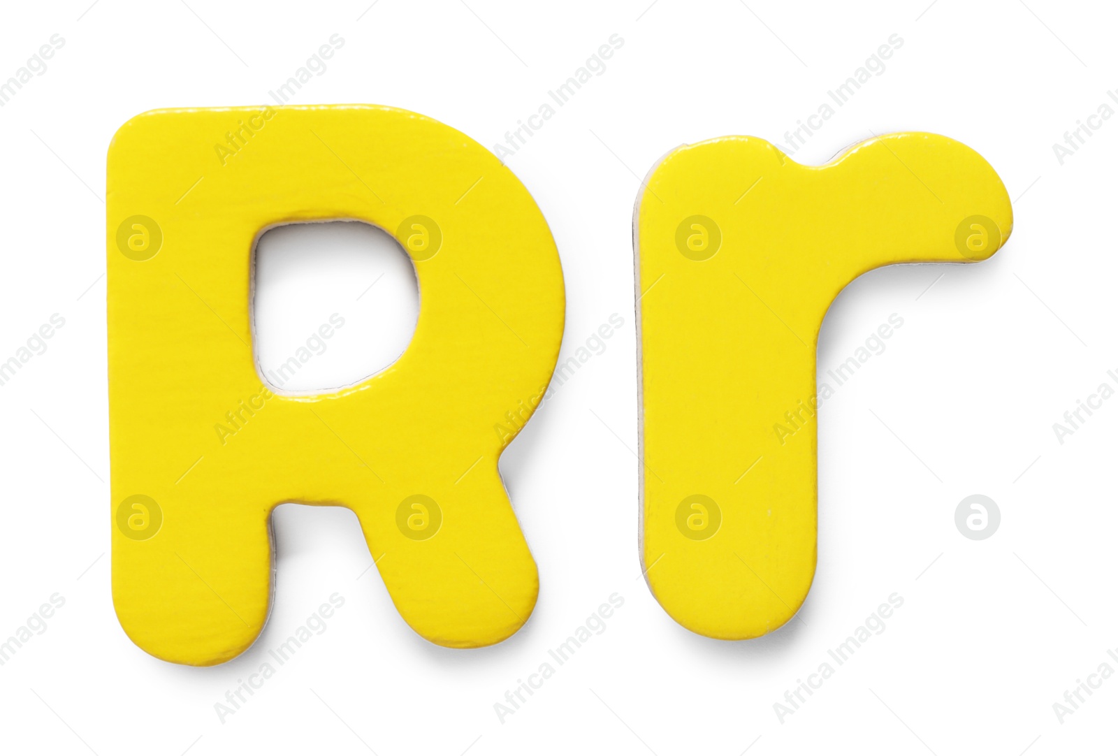 Photo of Uppercase and lowercase yellow magnetic letter R isolated white