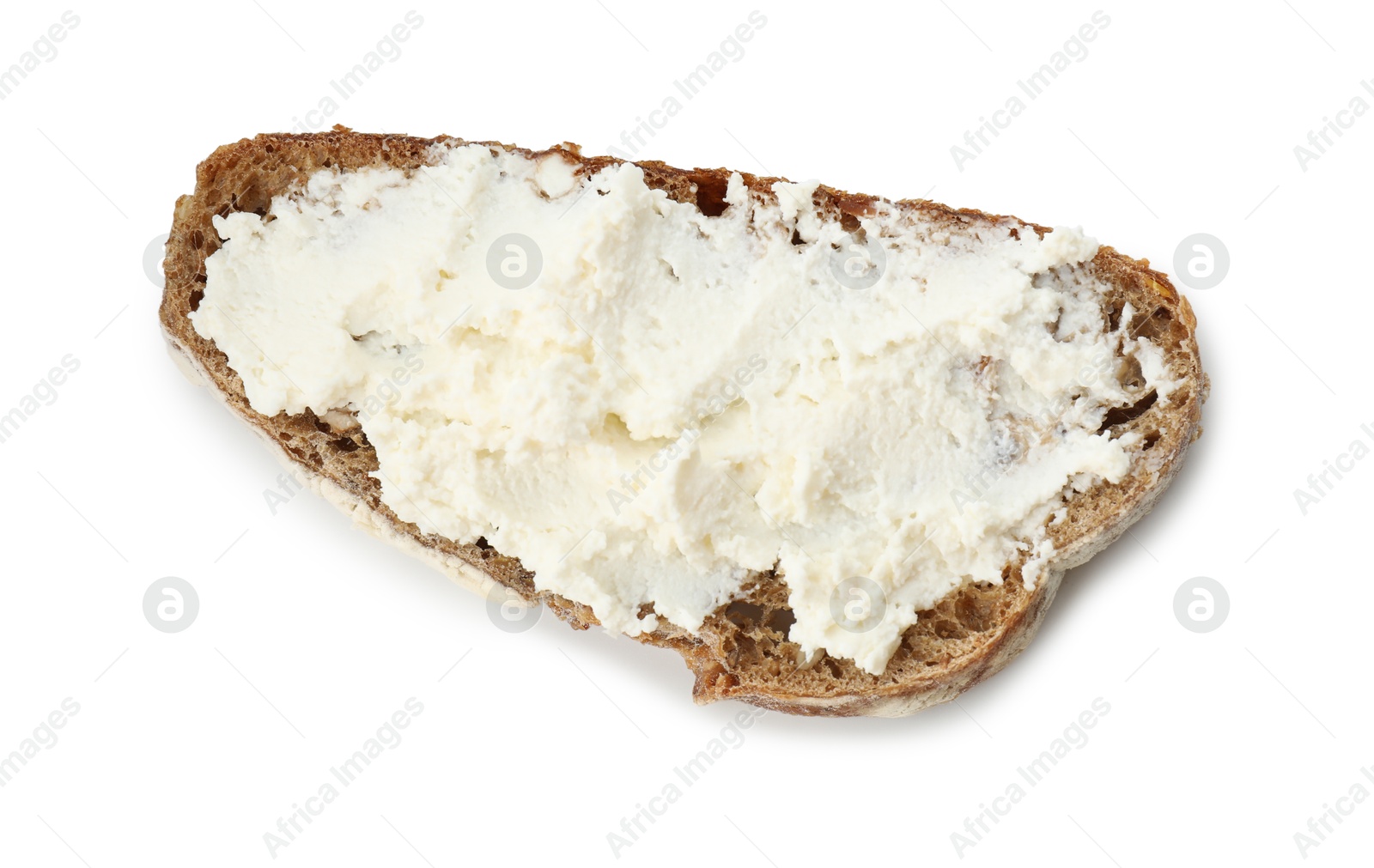 Photo of Delicious bruschetta with ricotta cheese isolated on white, top view