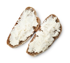 Photo of Delicious bruschetta with ricotta cheese isolated on white