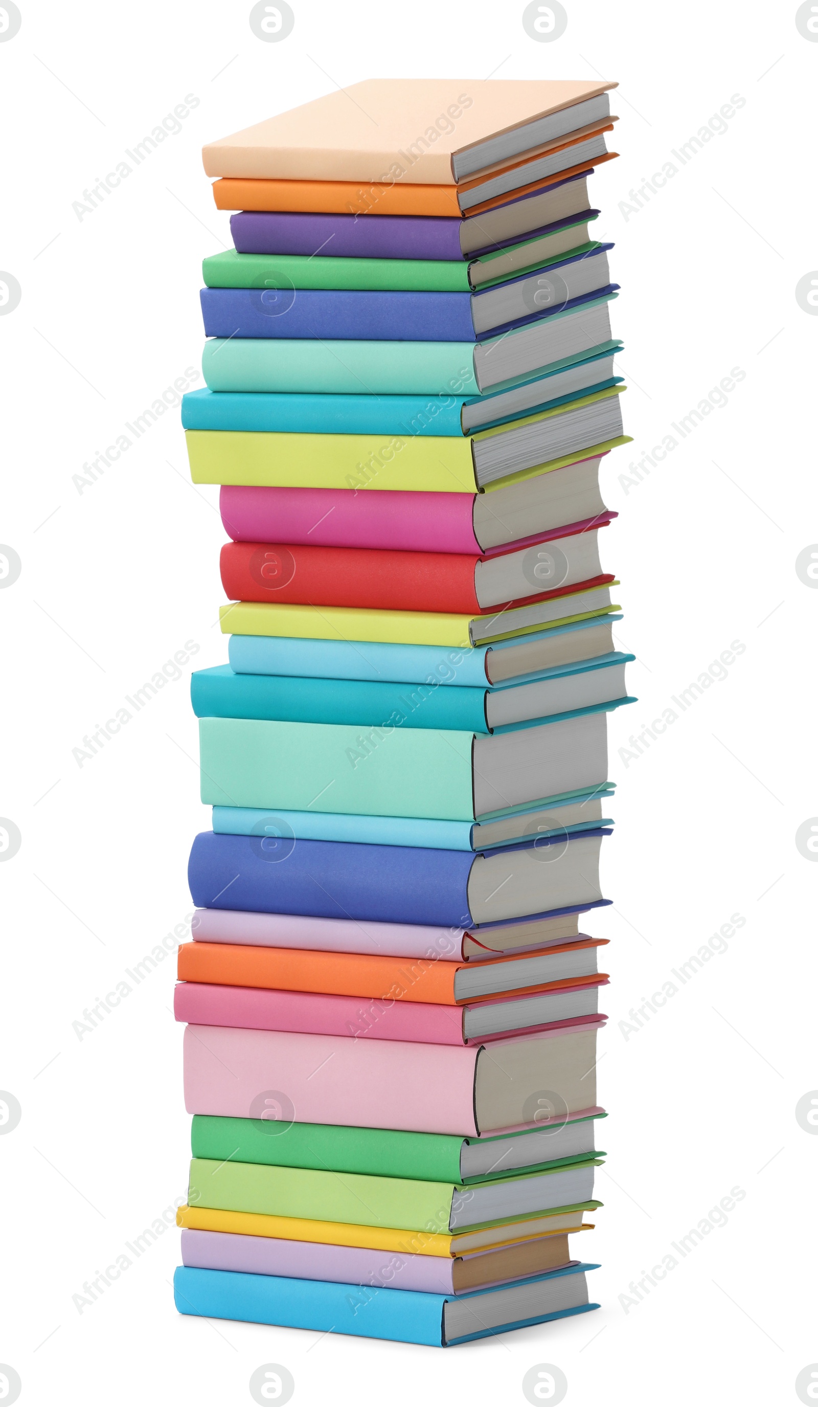 Photo of Stack of colorful books isolated on white