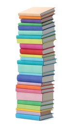 Photo of Stack of colorful books isolated on white