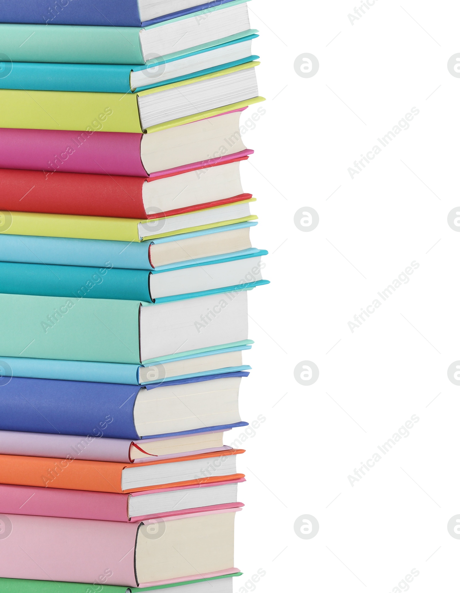 Photo of Stack of colorful books isolated on white