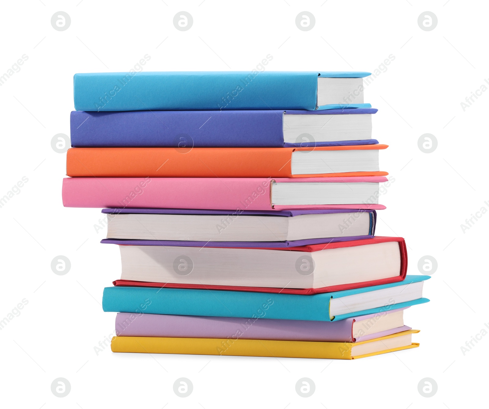 Photo of Stack of colorful books isolated on white