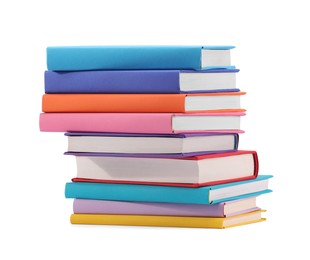 Stack of colorful books isolated on white