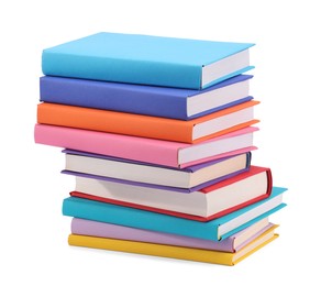 Photo of Stack of colorful books isolated on white