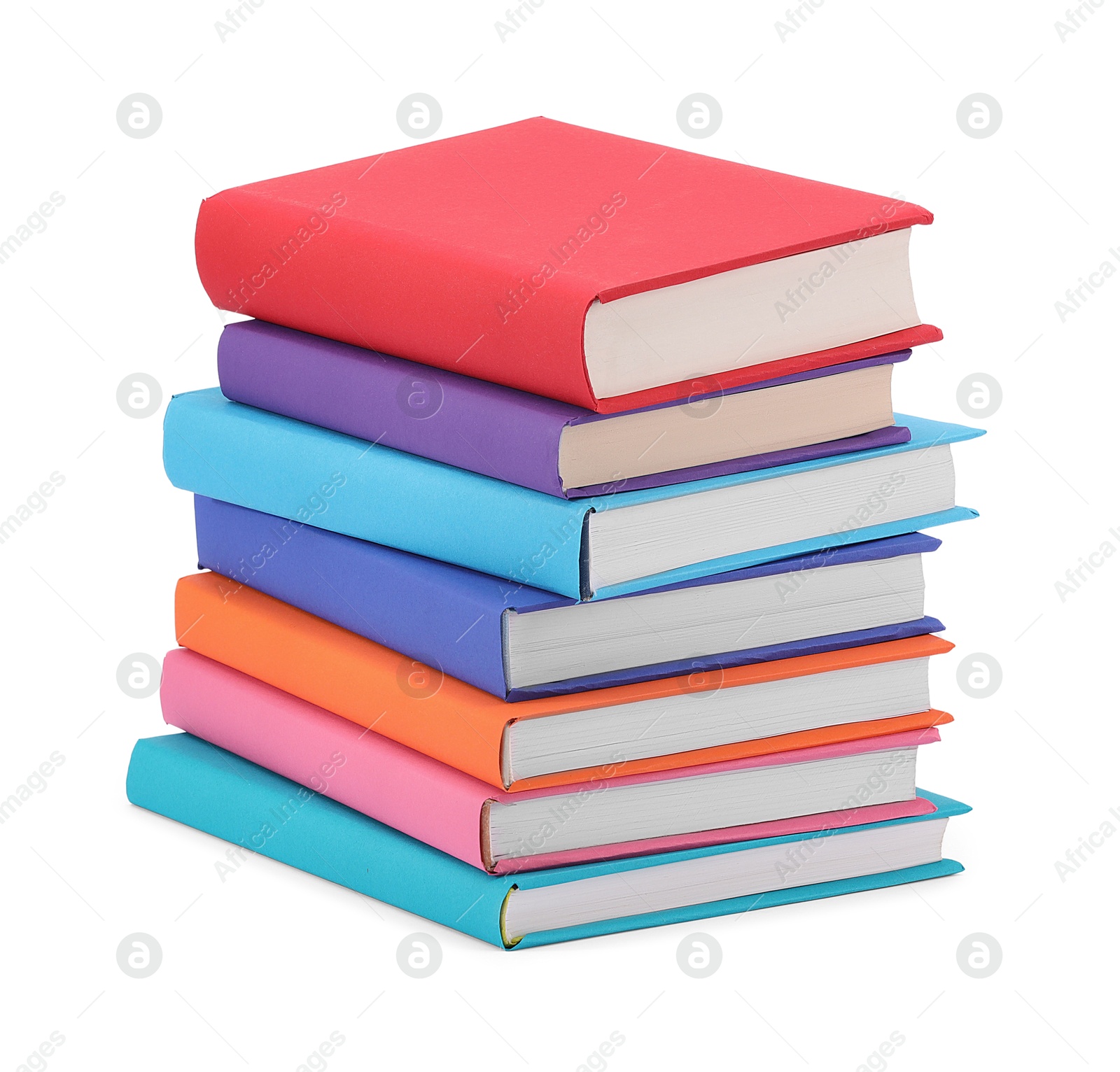 Photo of Stack of colorful books isolated on white