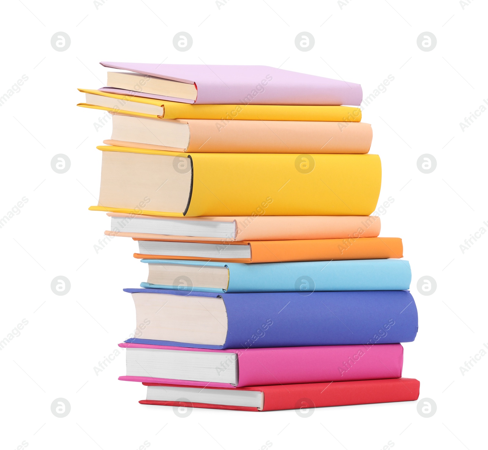 Photo of Stack of colorful books isolated on white