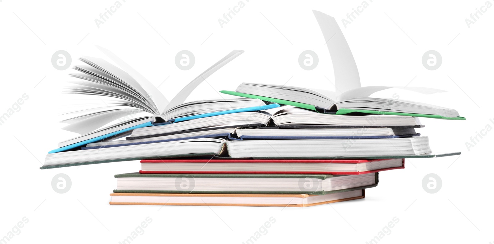 Photo of Many bright colorful books isolated on white