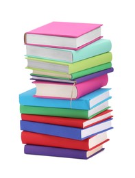 Photo of Stack of colorful books isolated on white