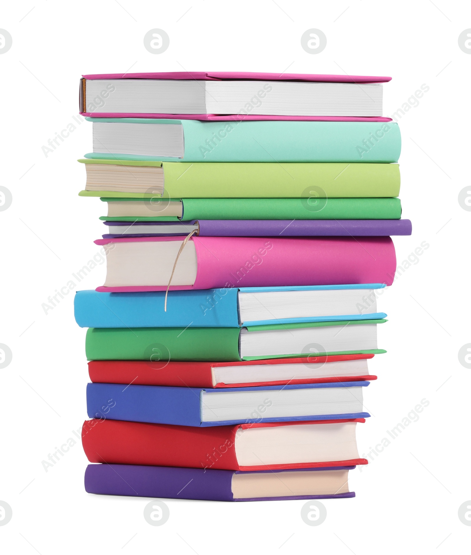 Photo of Stack of colorful books isolated on white