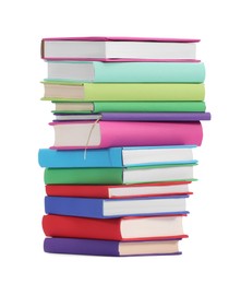 Photo of Stack of colorful books isolated on white