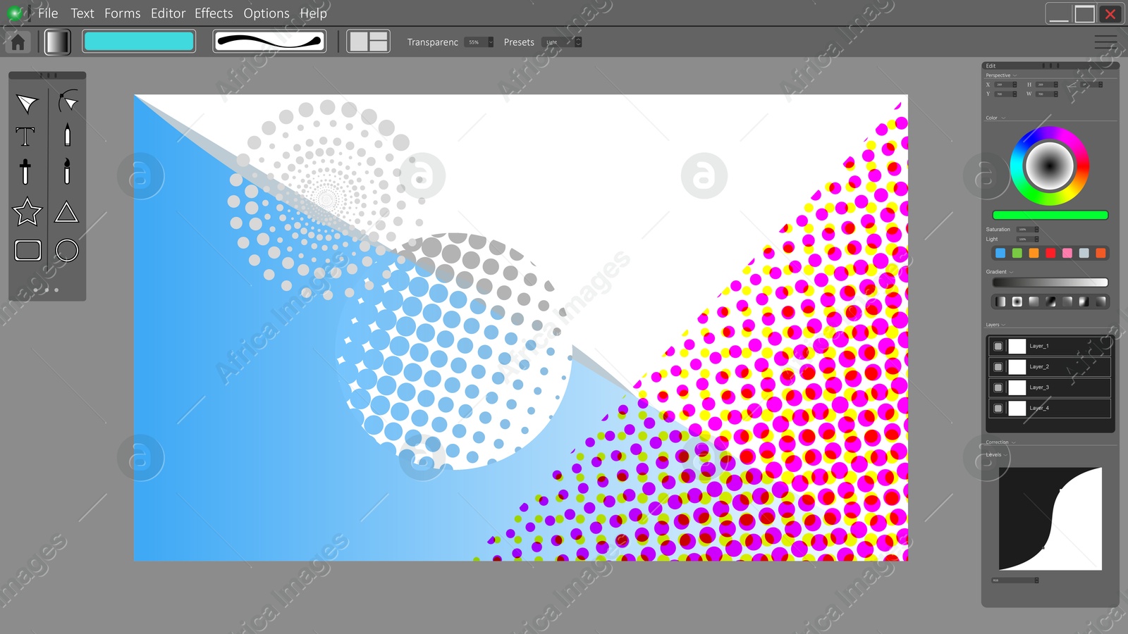 Illustration of Graphics editor interface with image. Software for designers