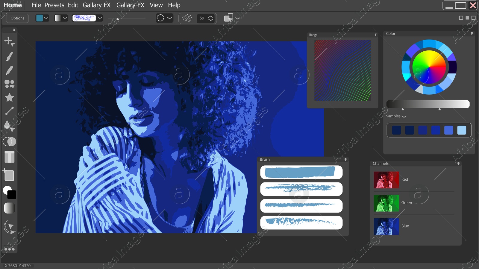 Illustration of Photo processing using graphic editor. Interface of software for designers