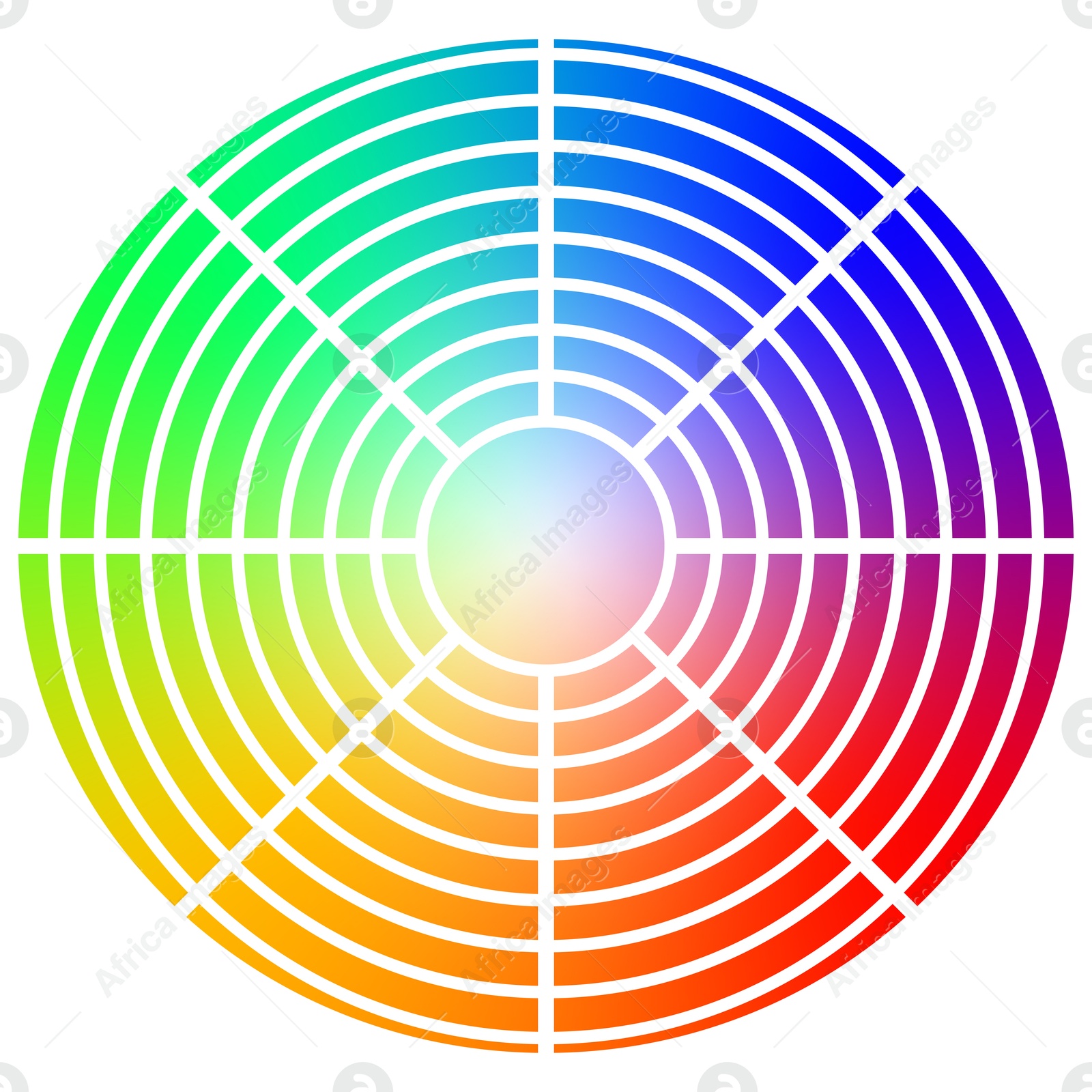 Illustration of Color wheel. Chart with samples of hues isolated on white