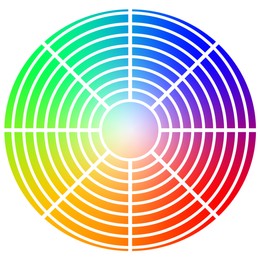 Illustration of Color wheel. Chart with samples of hues isolated on white