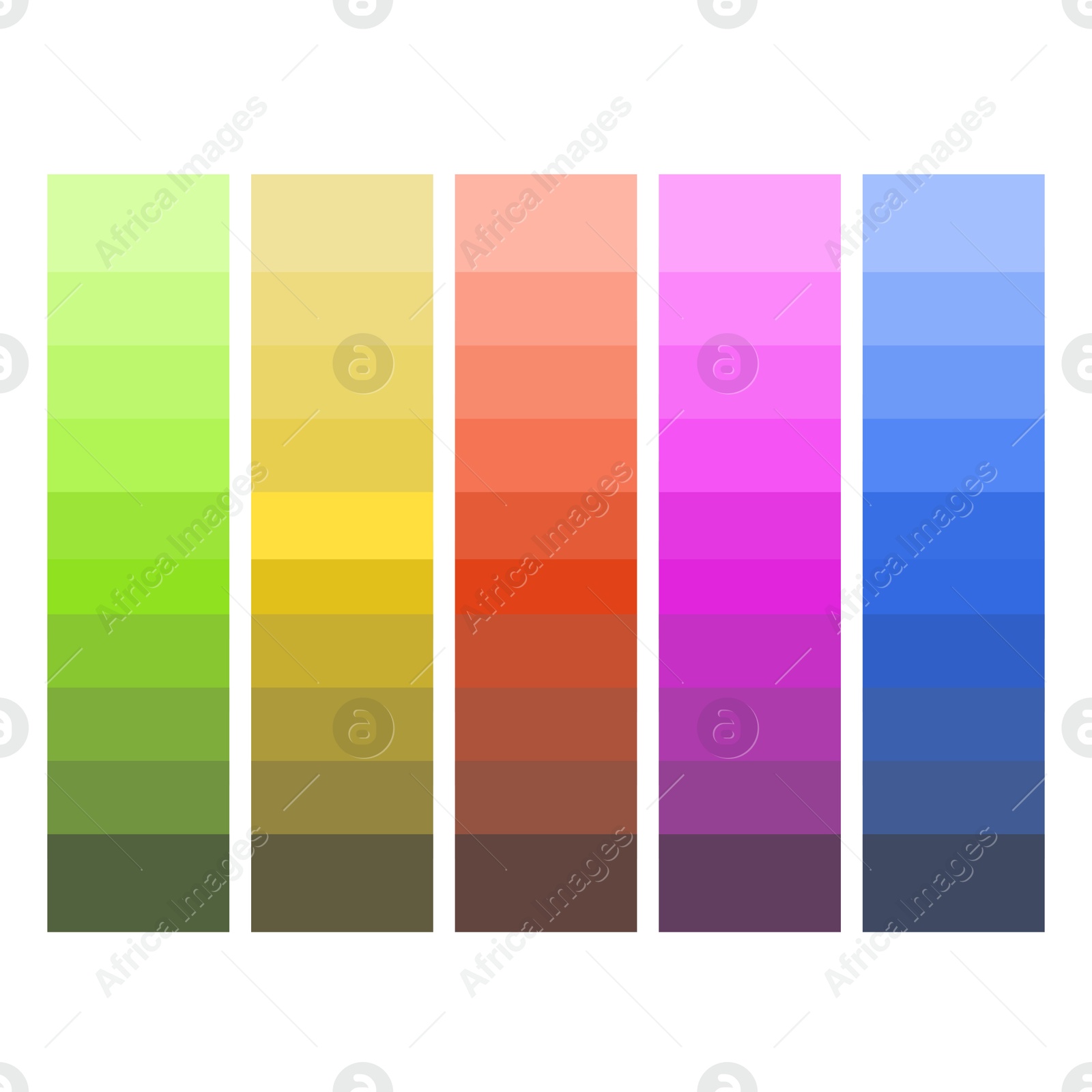 Illustration of Color palette with samples of different hues on white background