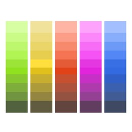 Color palette with samples of different hues on white background