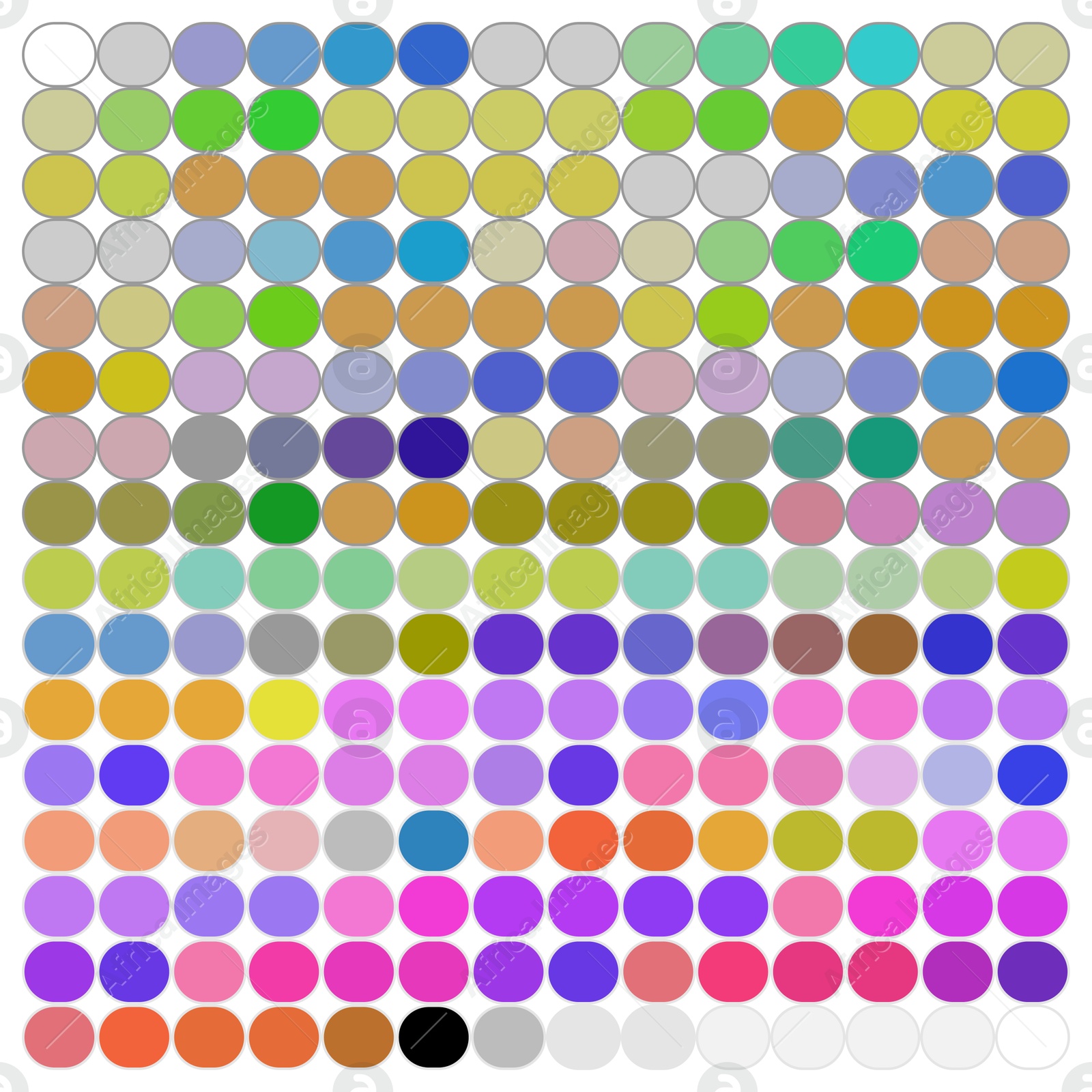 Illustration of Color palette with samples of different hues on white background