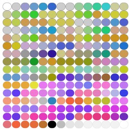 Color palette with samples of different hues on white background