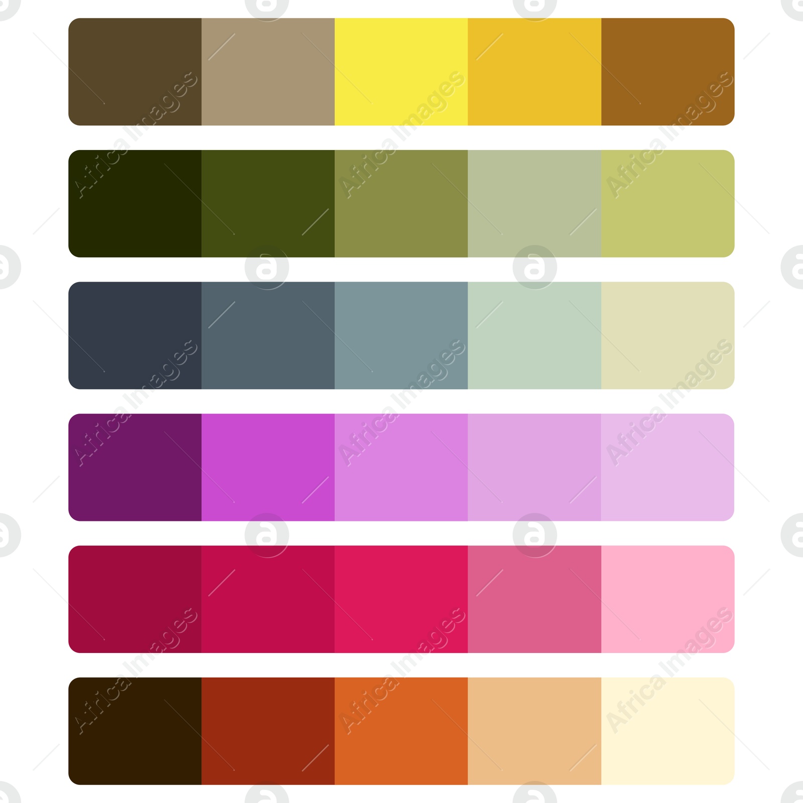 Illustration of Color palette with samples of different hues on white background