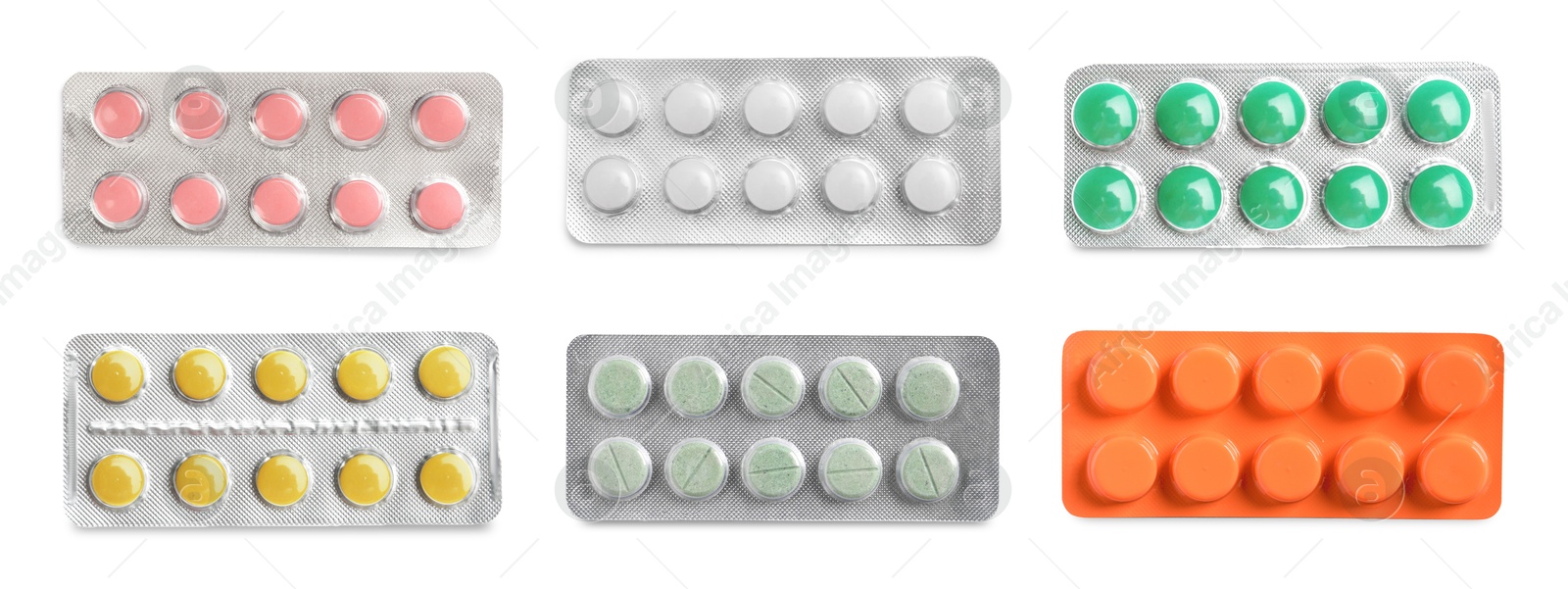 Image of Set of different antibiotics in blisters isolated on white