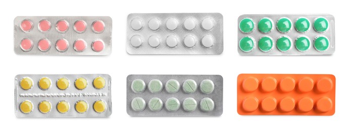 Image of Set of different antibiotics in blisters isolated on white