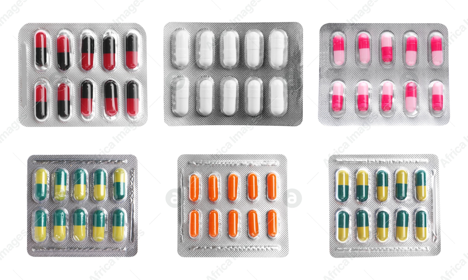 Image of Set of different antibiotics in blisters isolated on white