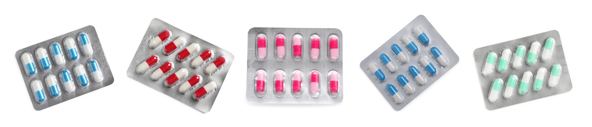 Image of Set of different antibiotics in blisters isolated on white