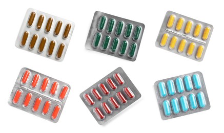 Image of Set of different antibiotics in blisters isolated on white