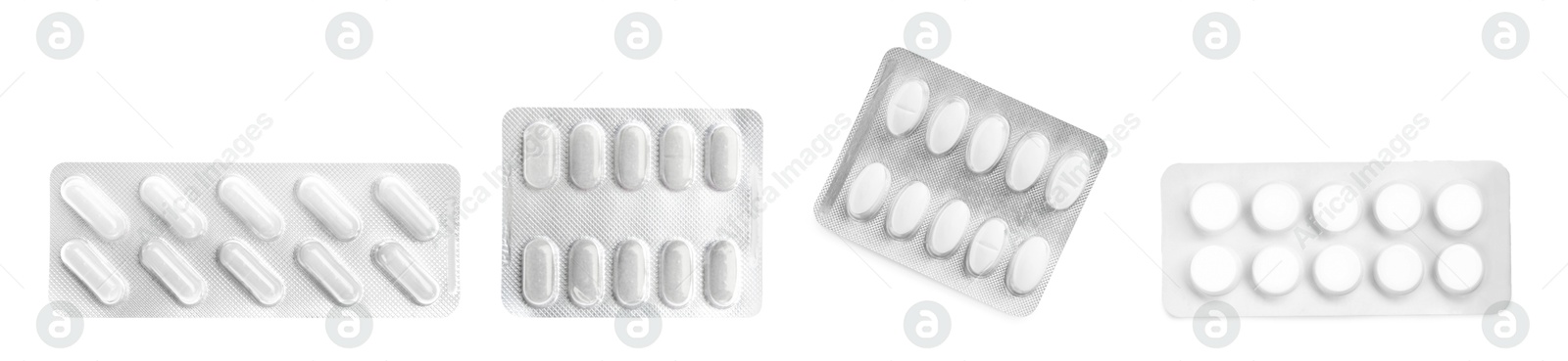 Image of Set of different antibiotics in blisters isolated on white