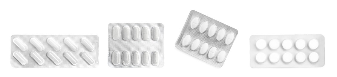 Image of Set of different antibiotics in blisters isolated on white