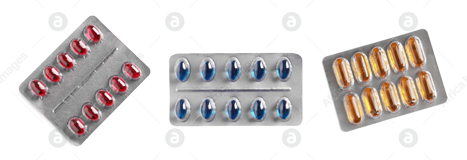 Image of Set of different antibiotics in blisters isolated on white