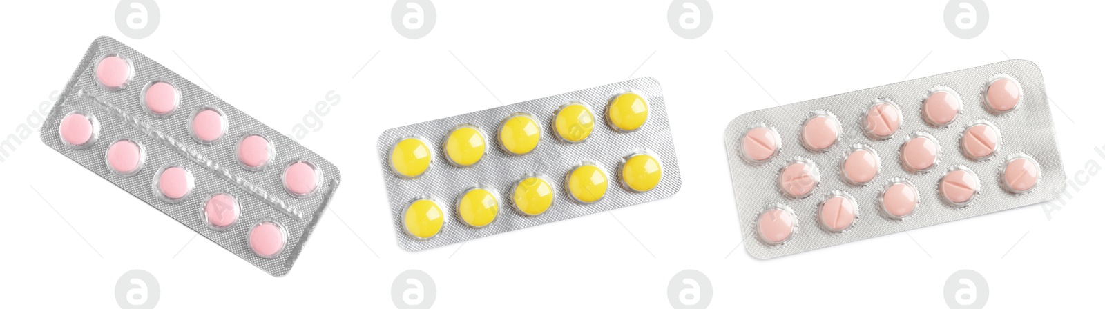 Image of Set of different antibiotics in blisters isolated on white